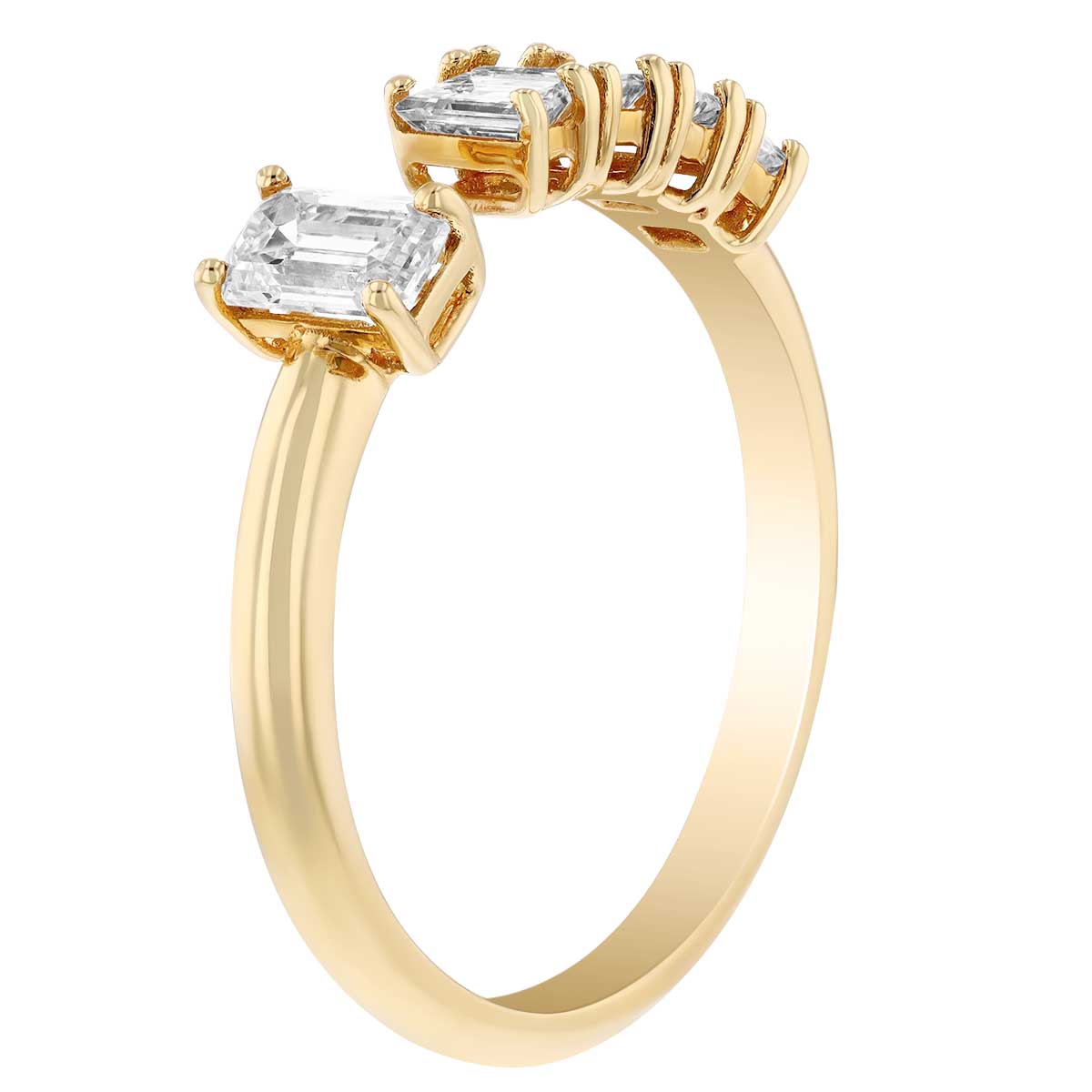 Emerald Cut Diamond 5 Stone Open Ring in Yellow Gold