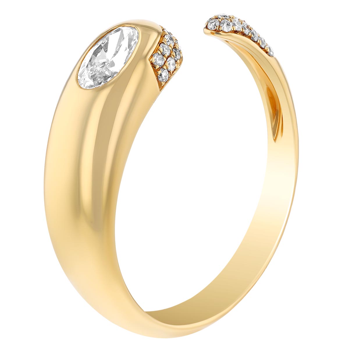 Oval Diamond & Pave Open Ring in Yellow Gold