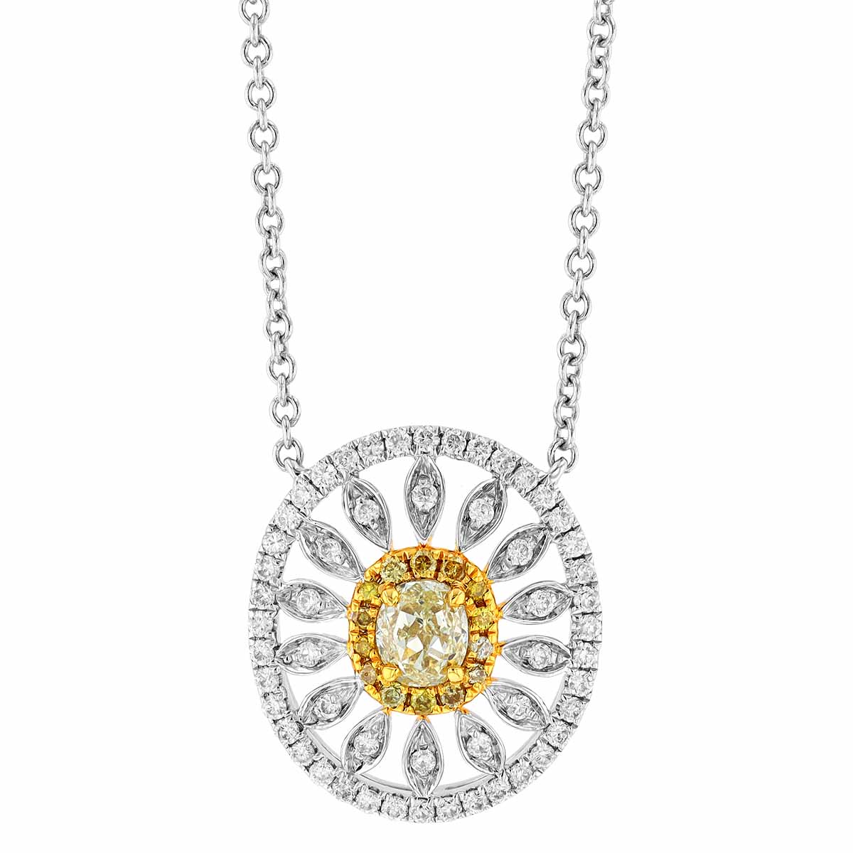 Fancy Yellow & White Diamond Sunshine Pendant in Two Tone, 18