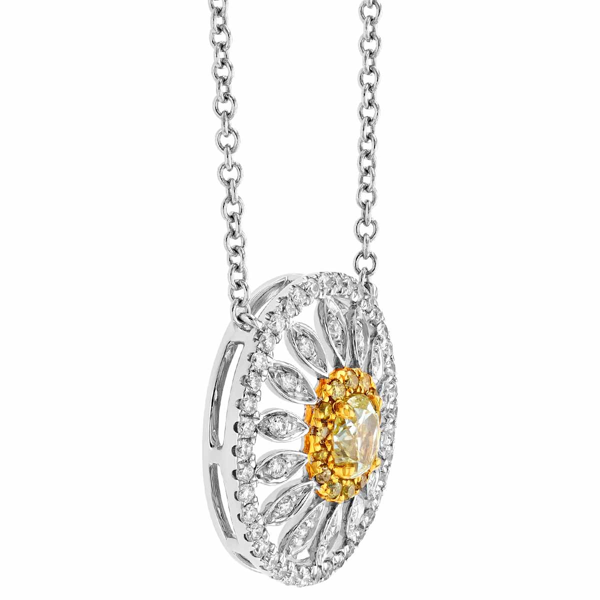 Fancy Yellow & White Diamond Sunshine Pendant in Two Tone, 18