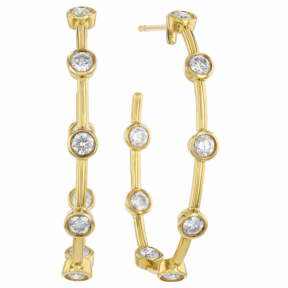 Bezel Set Diamond Station Inside Out Hoop Earrings Yellow Gold
