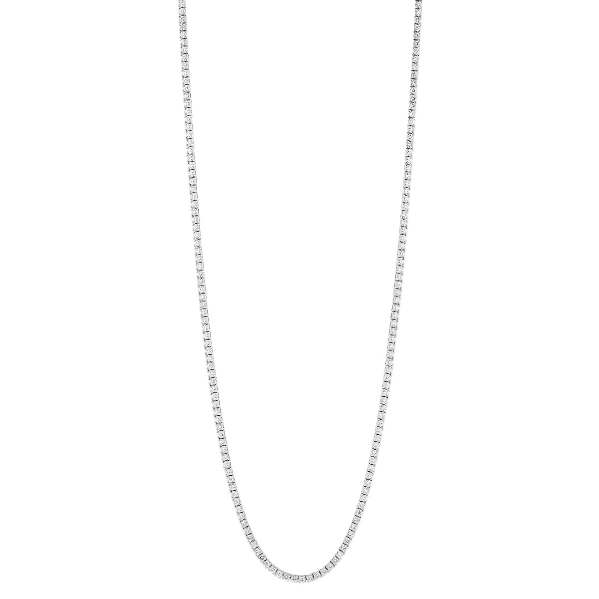 Round Diamond 4 Prong Tennis Necklace in White Gold, 17