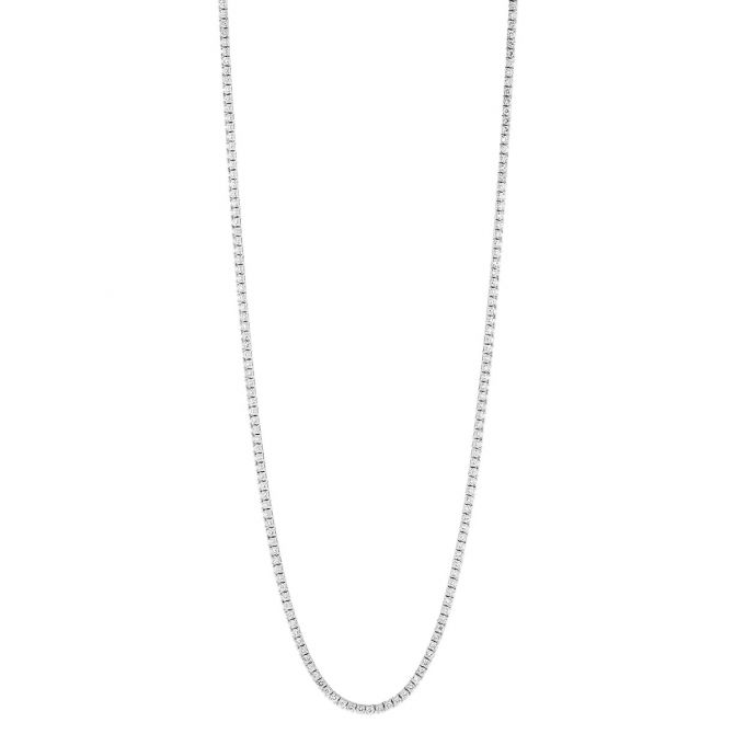 Round Diamond 4 Prong Tennis Necklace in White Gold, 17", 4.30 cttw