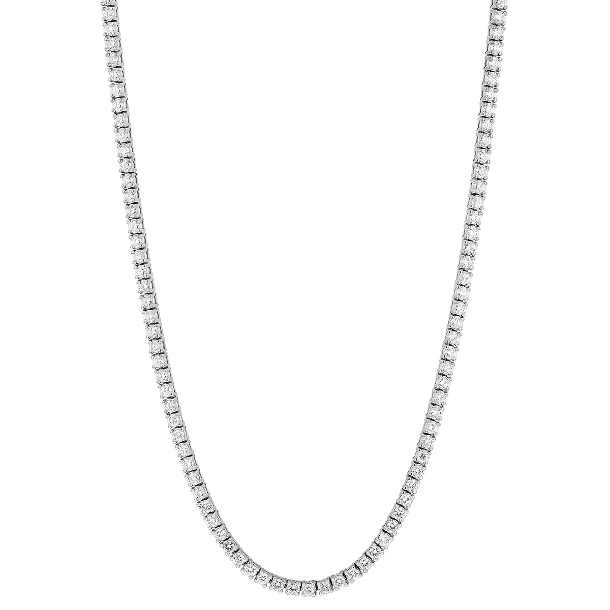 Round Diamond 4 Prong Tennis Necklace in White Gold, 17