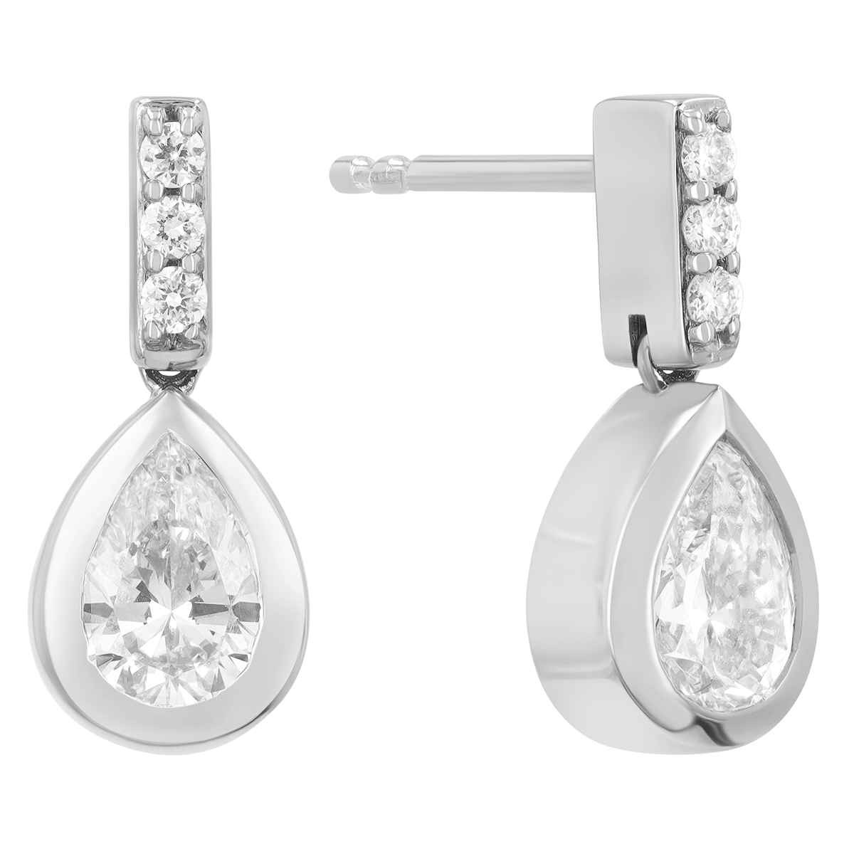 Bezel Set Pear Shape Diamond Drop Earrings in White Gold