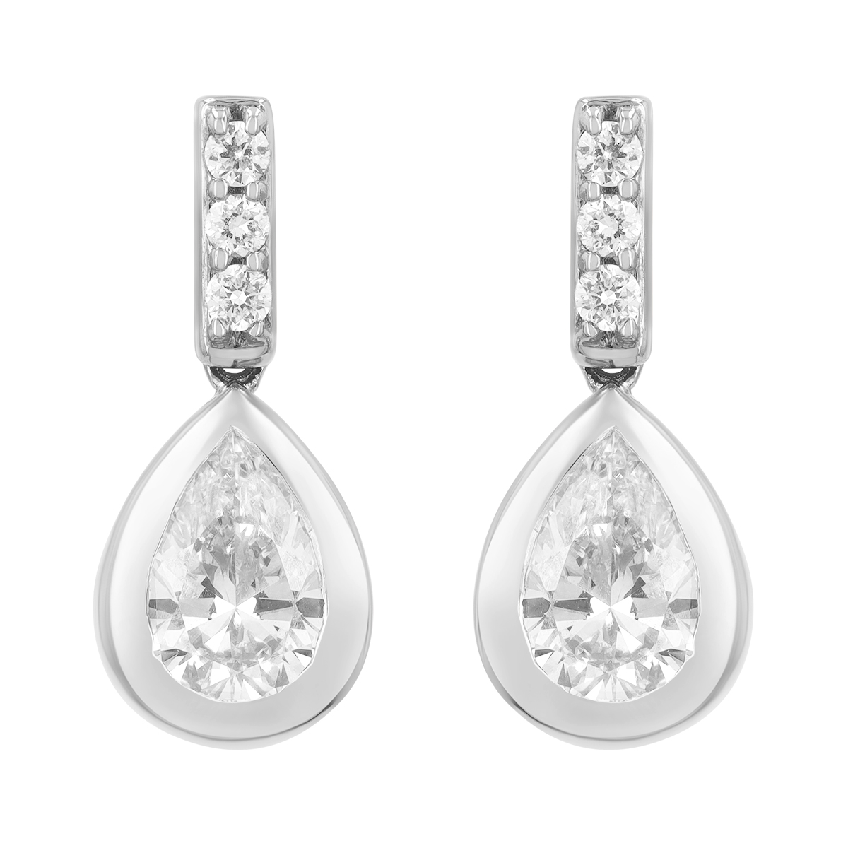 Bezel Set Pear Shape Diamond Drop Earrings in White Gold
