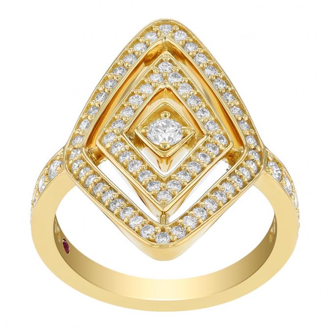 Roberto Coin Diamante Diamond Double Geometric Ring in 18K Gold, Size 6