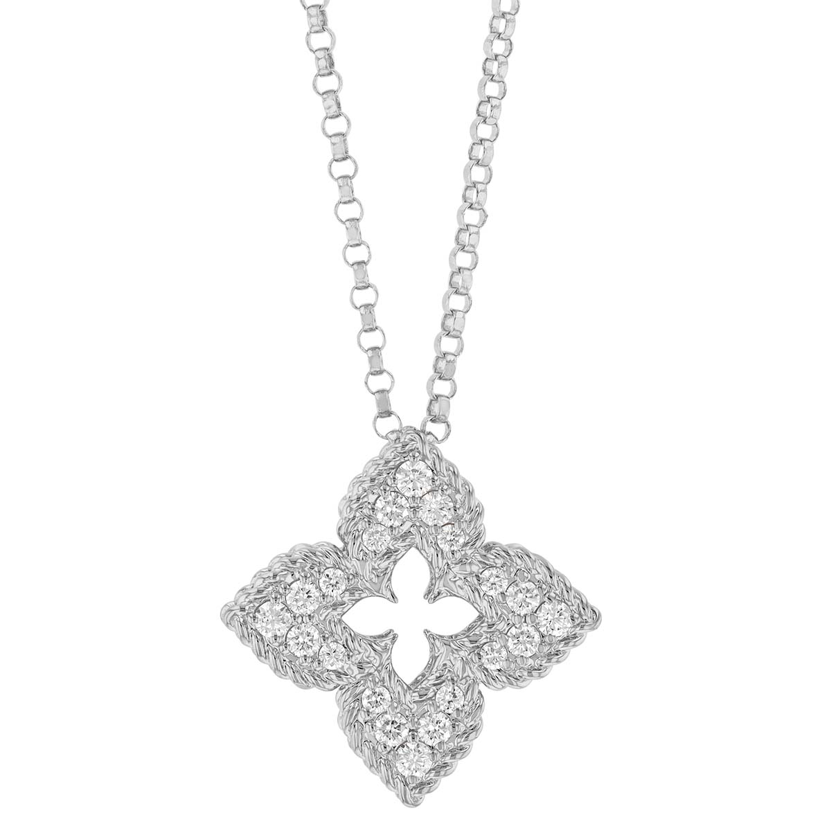 Roberto Coin Venetian Princess Diamond Pavé Small Flower Pendant in White Gold
