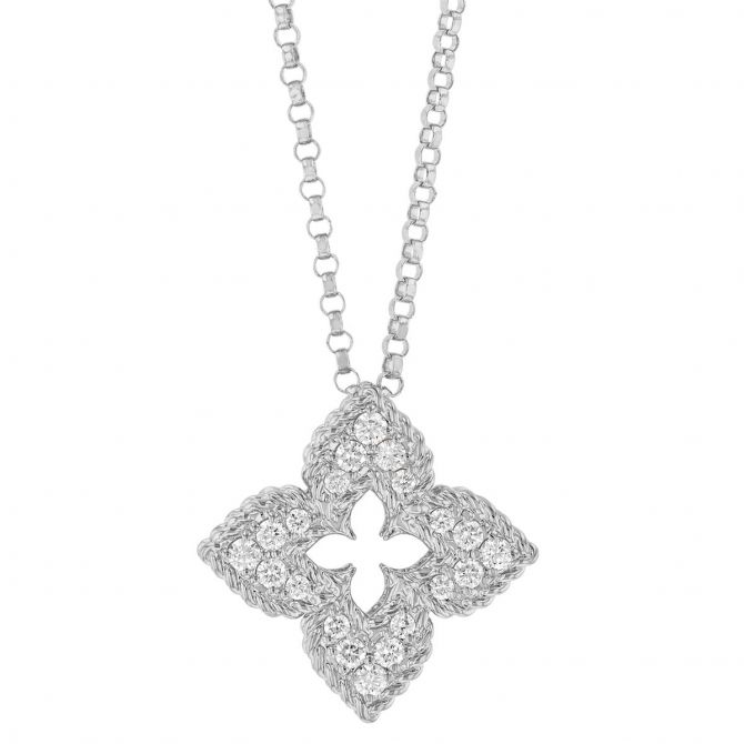 Roberto Coin Venetian Princess Diamond Pavé Small Flower Pendant in White Gold