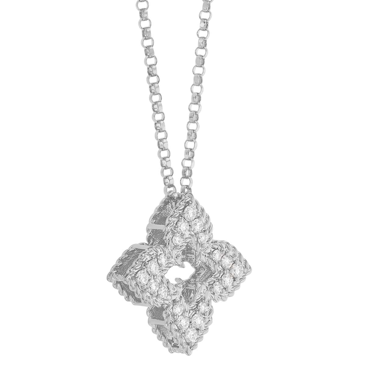 Roberto Coin Venetian Princess Diamond Pavé Small Flower Pendant in White Gold