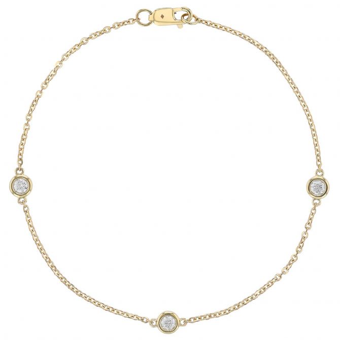 Borsheims Signature Collection Diamond 3 Station Bracelet in 14K Gold, 7", 0.25 cttw