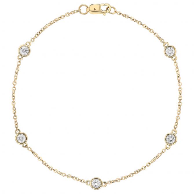 Borsheims Signature Collection Diamond 5 Station Bracelet in 14K Gold, 7", 0.50 cttw