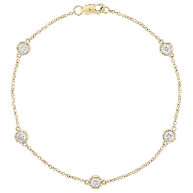 Borsheims Signature Collection Diamond 5 Station Bracelet in 14K Gold, 7", 0.75 cttw