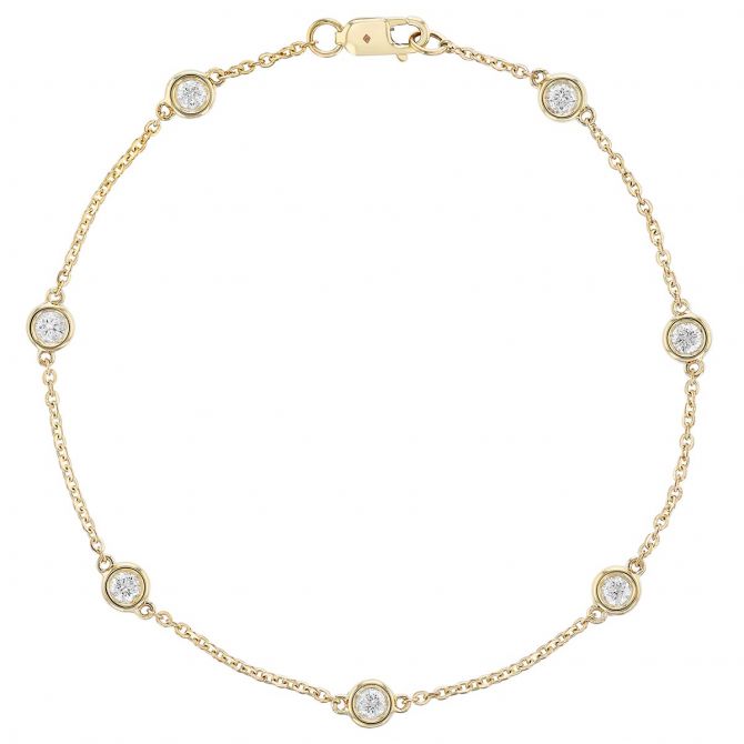 Borsheims Signature Collection Diamond 7 Station Bracelet in 14K Gold, 7", 0.50 cttw