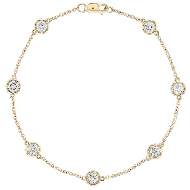 Borsheims Signature Collection Diamond 7 Station Bracelet in 14K Gold, 7", 1.25 cttw