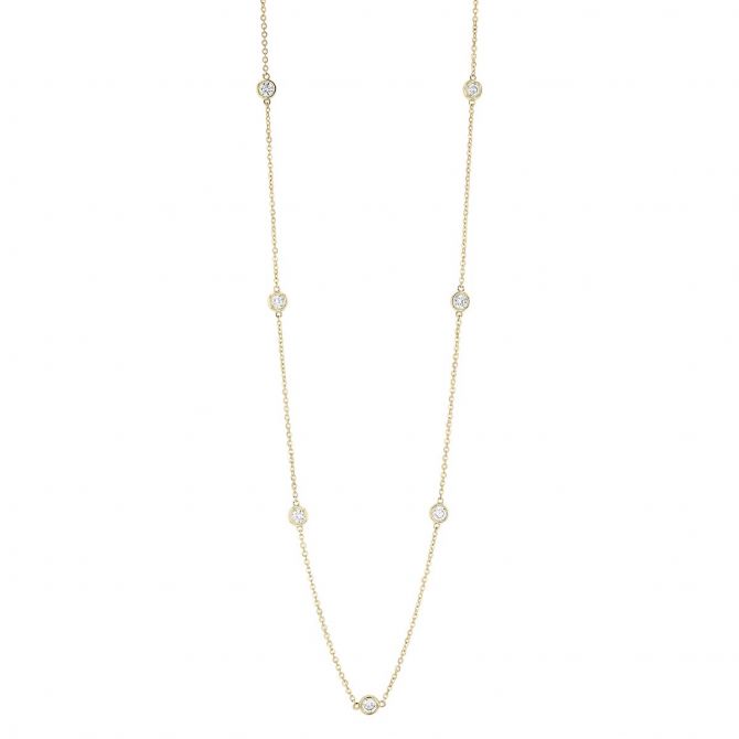 Borsheims Signature Collection Diamond 7 Station Necklace in 14K Gold, 1.00 cttw