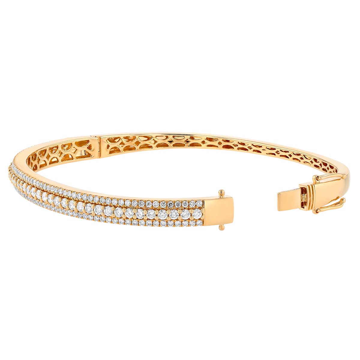 Diamond Pave Triple Row Bangle Bracelet in Yellow Gold