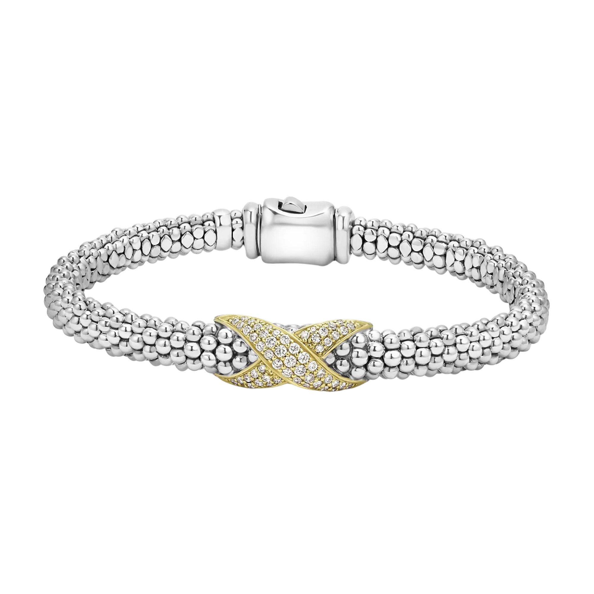 LAGOS Embrace Two-Tone Diamond X Caviar Bracelet, 6mm