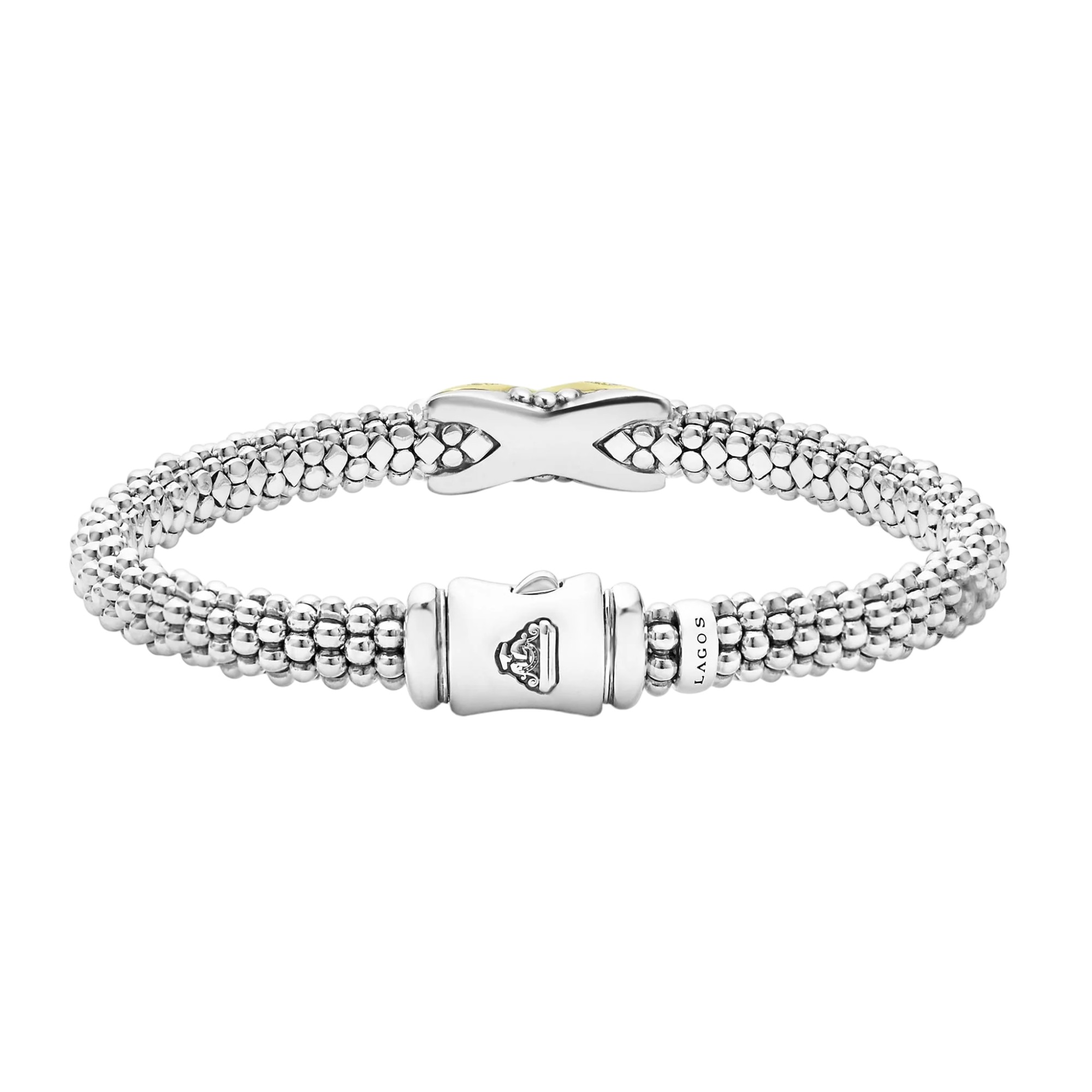 LAGOS Embrace Two-Tone Diamond X Caviar Bracelet, 6mm