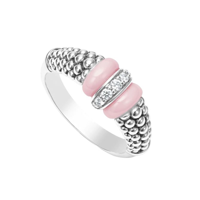 LAGOS Pink Caviar Ceramic and Caviar Diamond Ring, Size 8