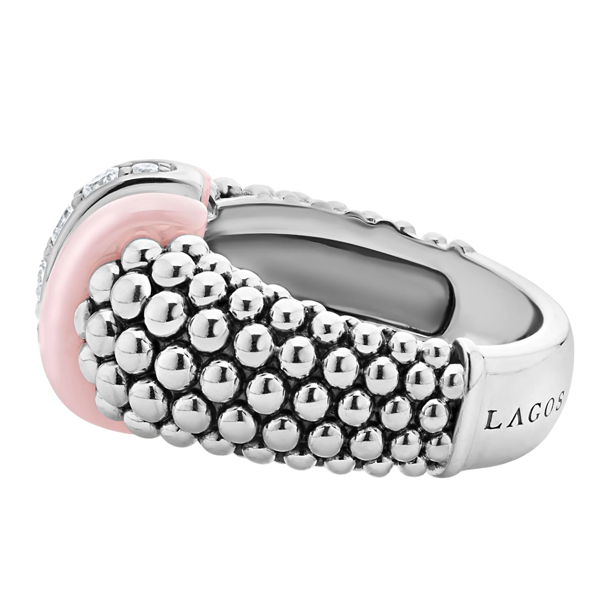 LAGOS Pink Caviar Pink Ceramic Caviar Diamond Ring, Size 6