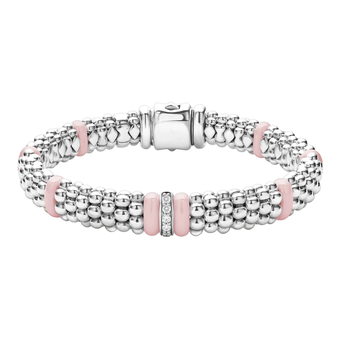 LAGOS Pink Caviar Diamond Single Station Bracelet in Sterling Silver & Pink Enamel, 7