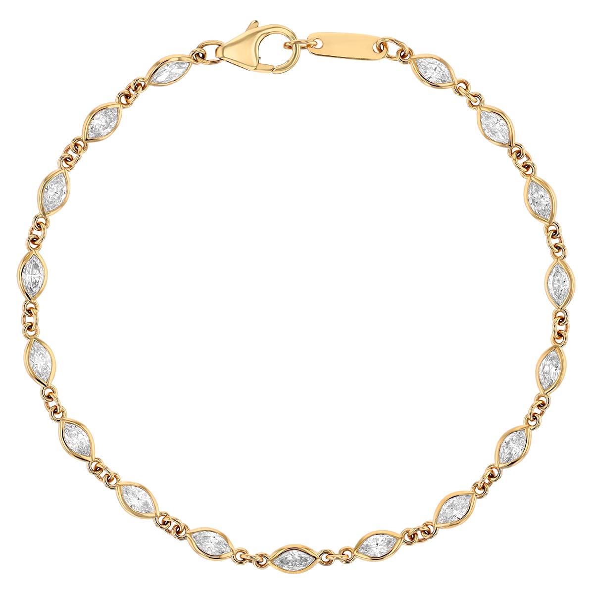 Marquise Diamond Bezel Set Station Bracelet in Yellow Gold, 6.75