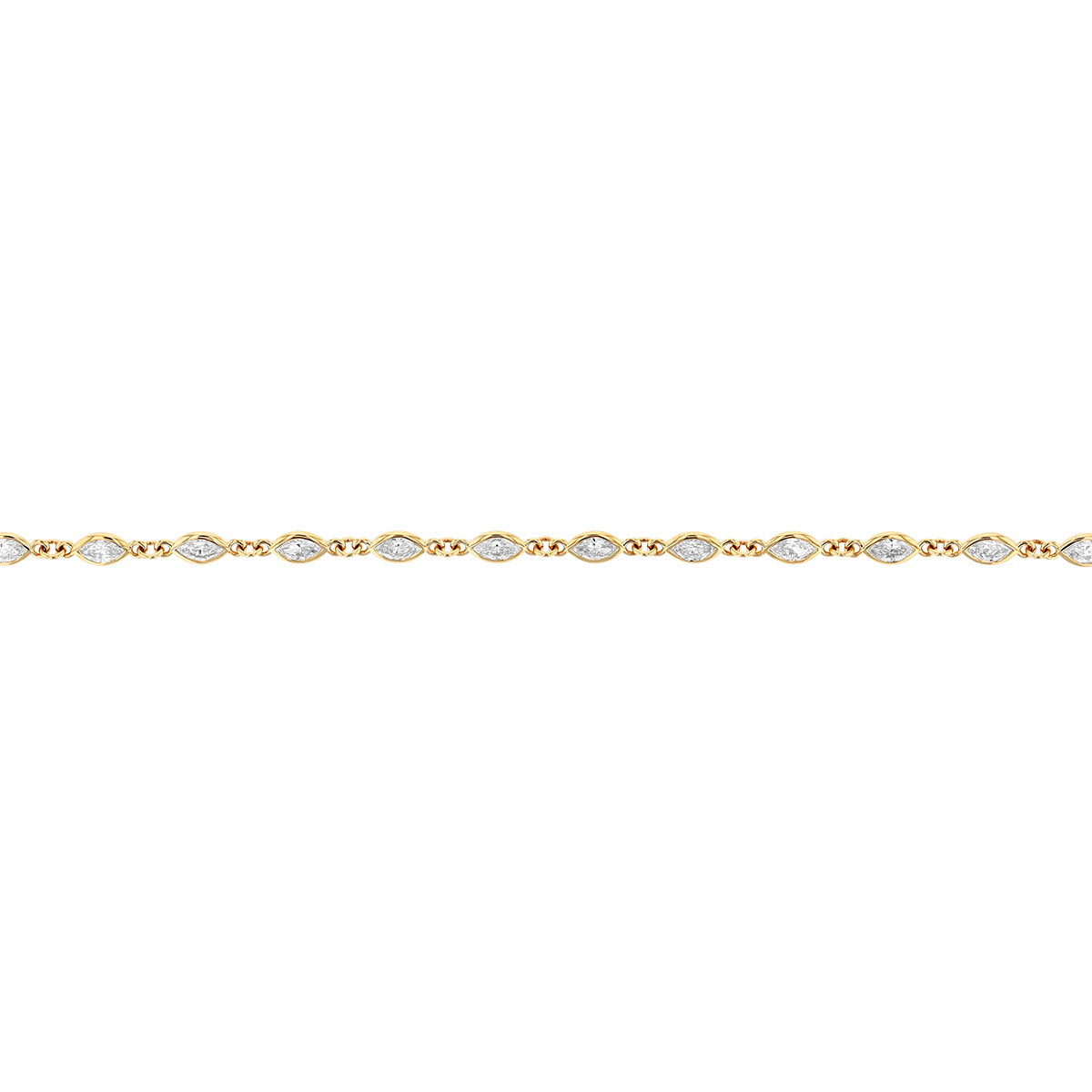 Marquise Diamond Bezel Set Station Bracelet in Yellow Gold, 6.75