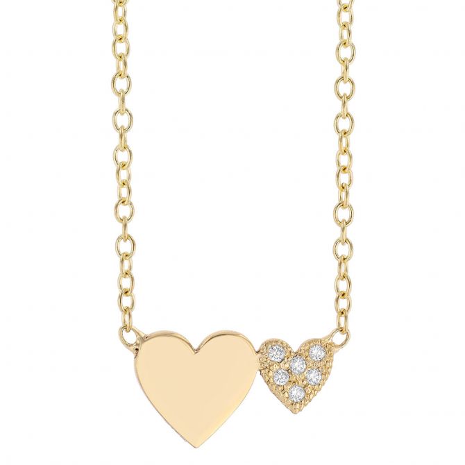 Zoe Chicco Diamond Pave & Yellow Gold Heart Duo Necklace, 16"