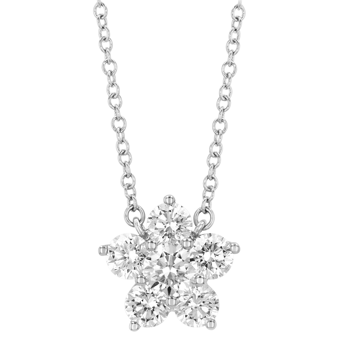 Kwiat Round Diamond Cluster Floral Pendant in White Gold, 16
