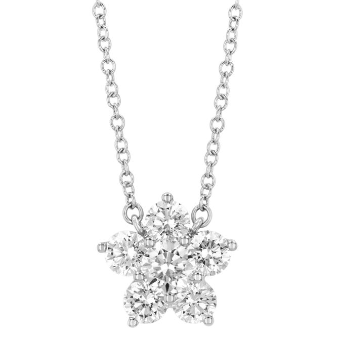 Kwiat Round Diamond Cluster Floral Pendant in White Gold, 16"