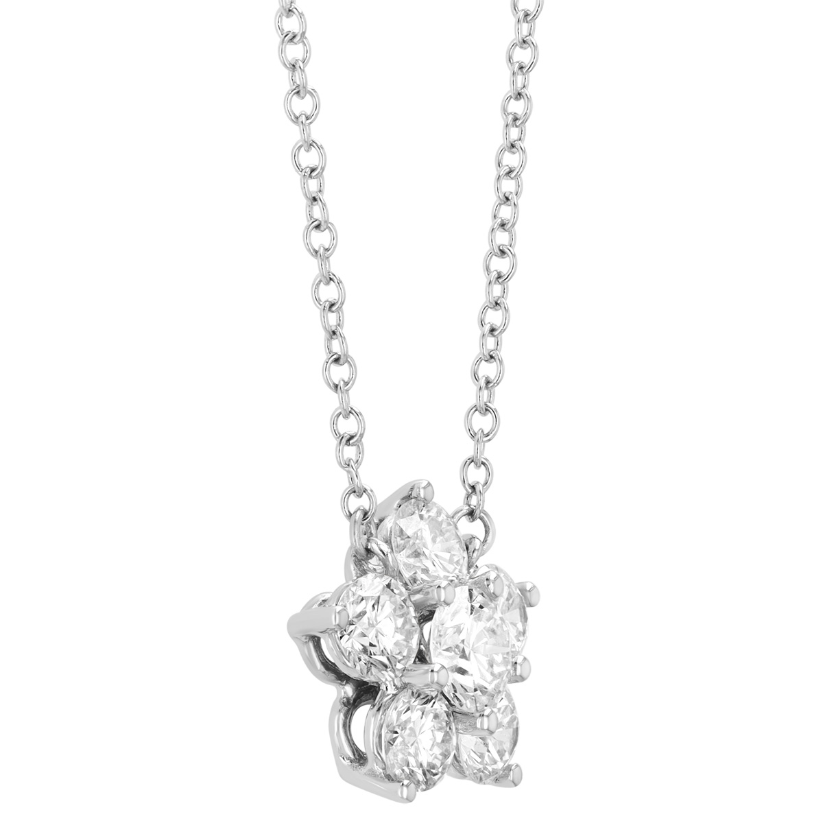 Kwiat Round Diamond Cluster Floral Pendant in White Gold, 16