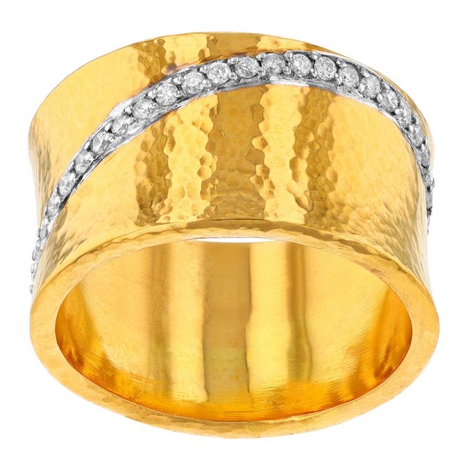 Gurhan Diamond Row Cigar Band Ring in Yellow Gold