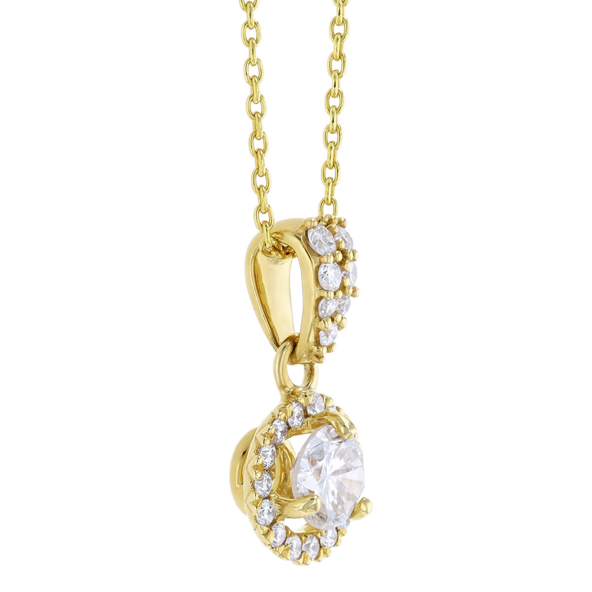 Round Diamond & Halo Pendant with Diamond Bail in Yellow Gold, 18