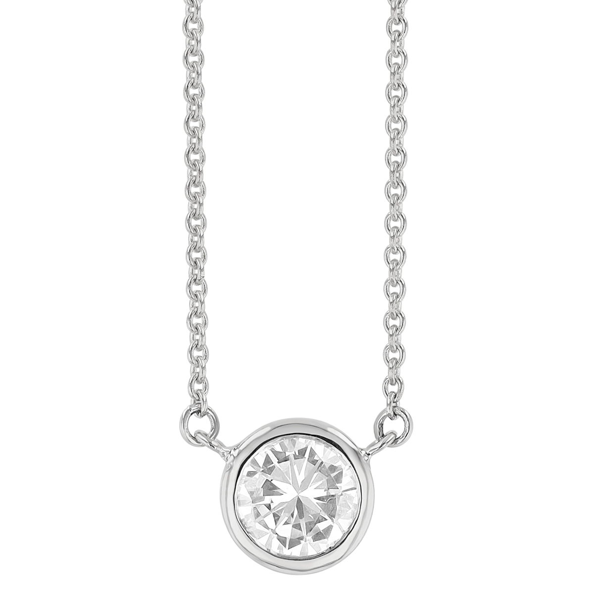 Bezel Set Round Diamond Solitaire Pendant in White Gold, 18