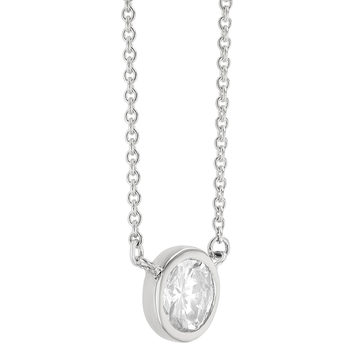 Bezel Set Round Diamond Solitaire Pendant in White Gold, 18