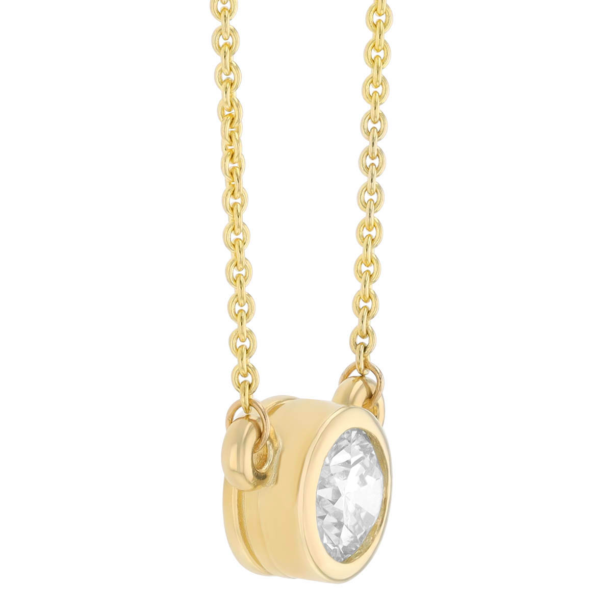 Round Diamond Soliatire Bezel Set Pendant in Yellow Gold, 18