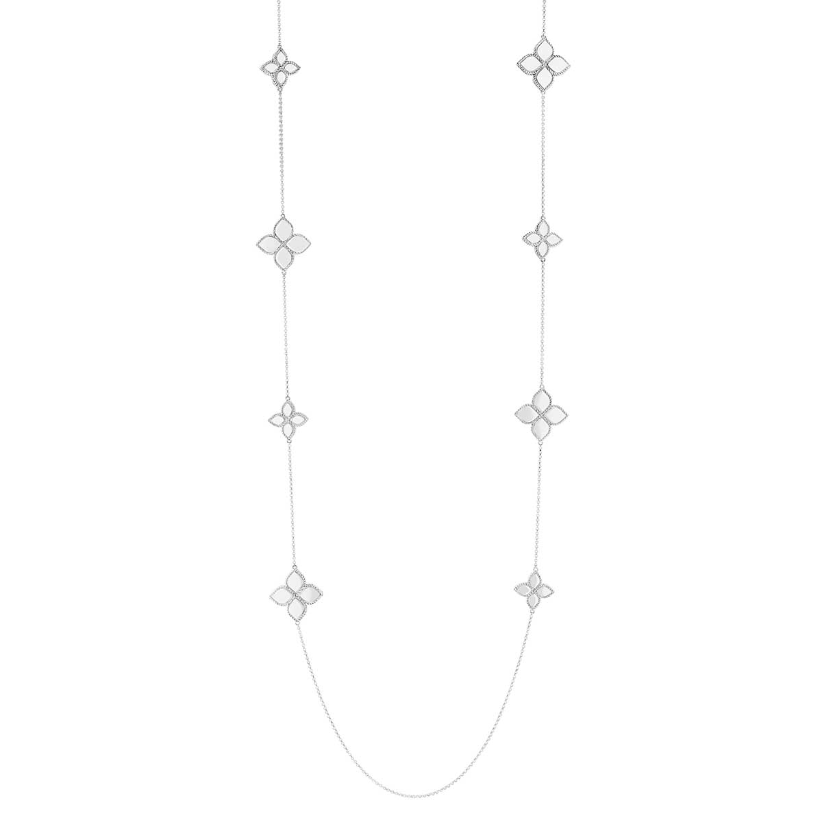 Roberto Coin Princess Flower Diamond Alternating Size Station Necklace in White Gold, 36