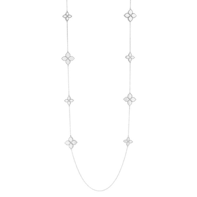 Roberto Coin Princess Flower Diamond Alternating Size Station Necklace in White Gold, 36"