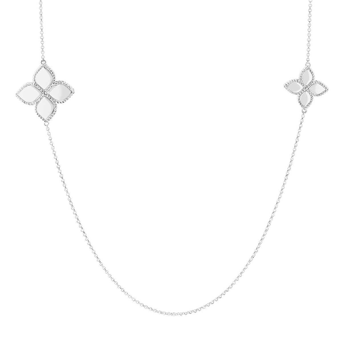 Roberto Coin Princess Flower Diamond Alternating Size Station Necklace in White Gold, 36