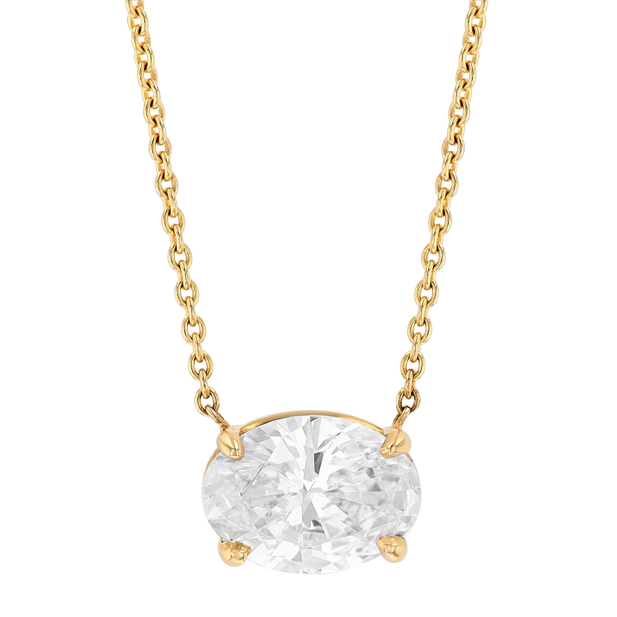Oval Diamond Solitaire Necklace in Yellow Gold, 0.92 ct, 18