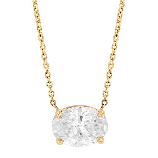 Oval Diamond Solitaire Necklace in Yellow Gold, 0.92 ct, 18"