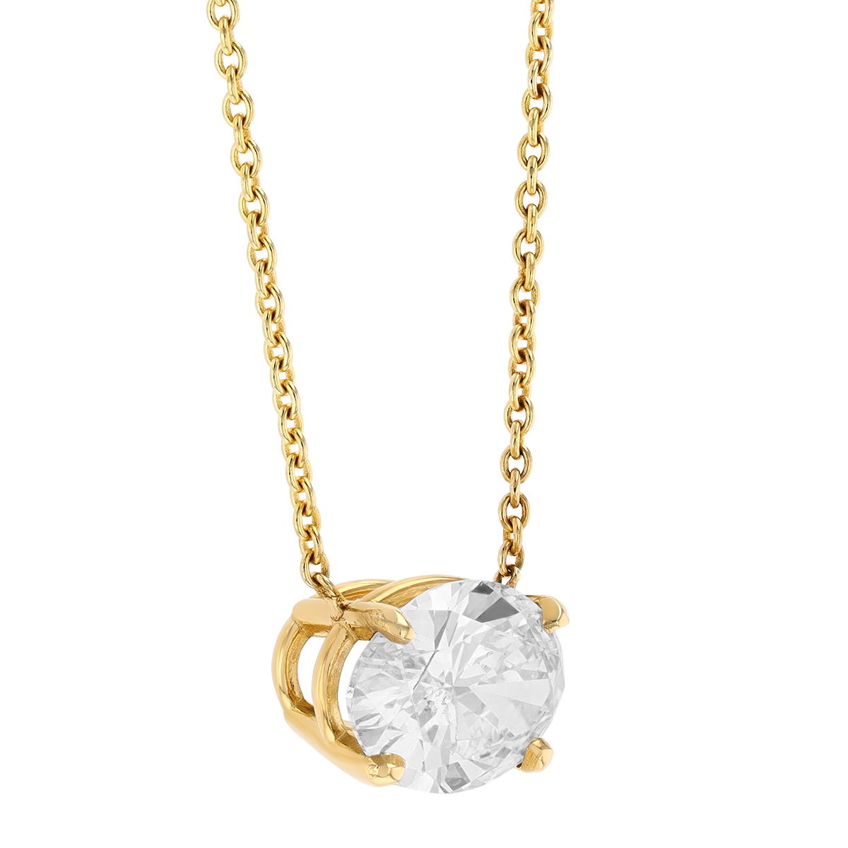 Oval Diamond Solitaire Necklace in Yellow Gold, 0.92 ct, 18