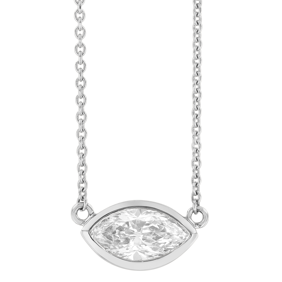 Bezel Set Marquise Diamond Solitaire Pendant in White Gold, 18