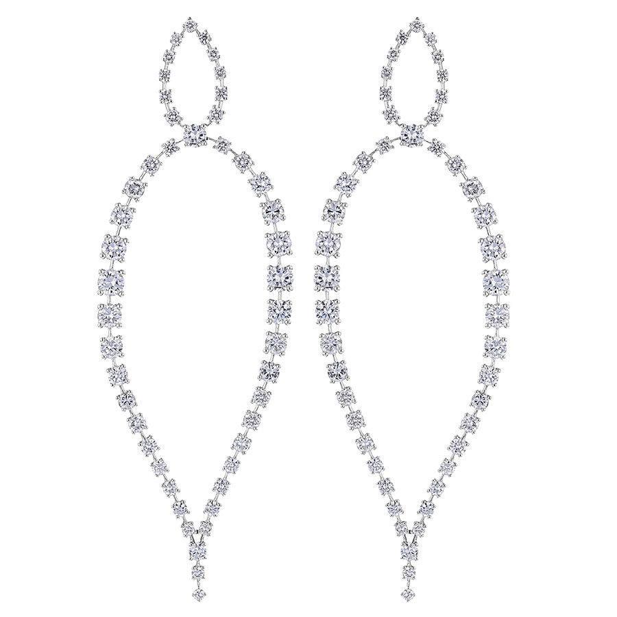 Graduated Diamond Open Pear Shape Dangle Earrings in White Gold