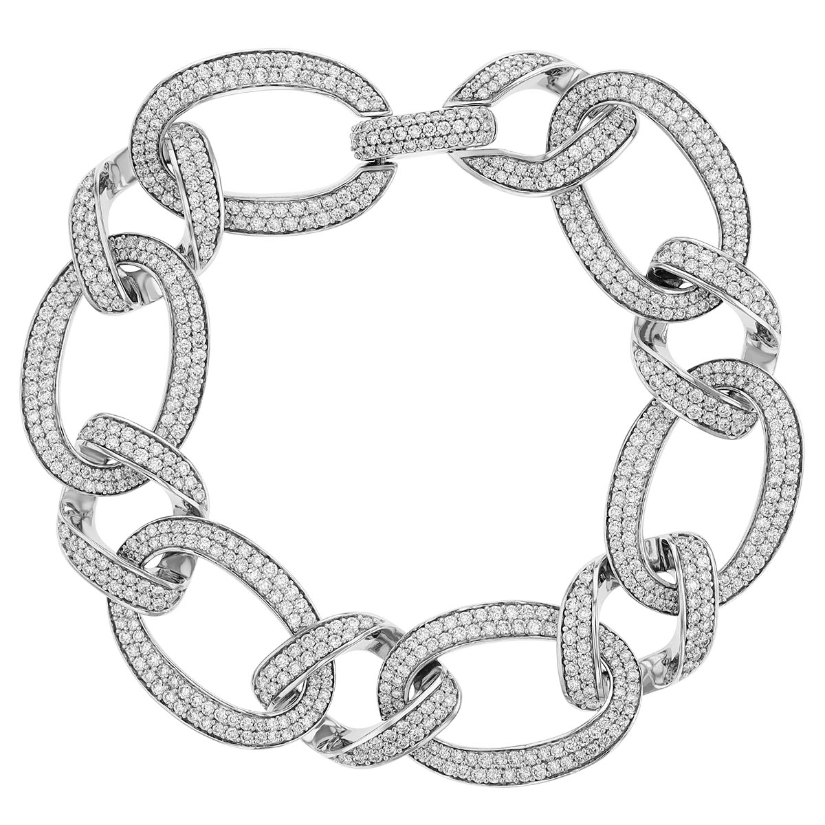 Diamond Pave Oval & Twisted Link Bracelet in White Gold, 7