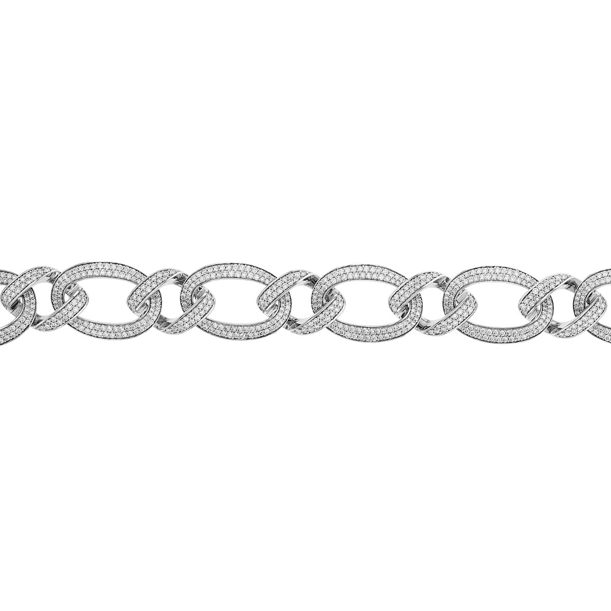 Diamond Pave Oval & Twisted Link Bracelet in White Gold, 7