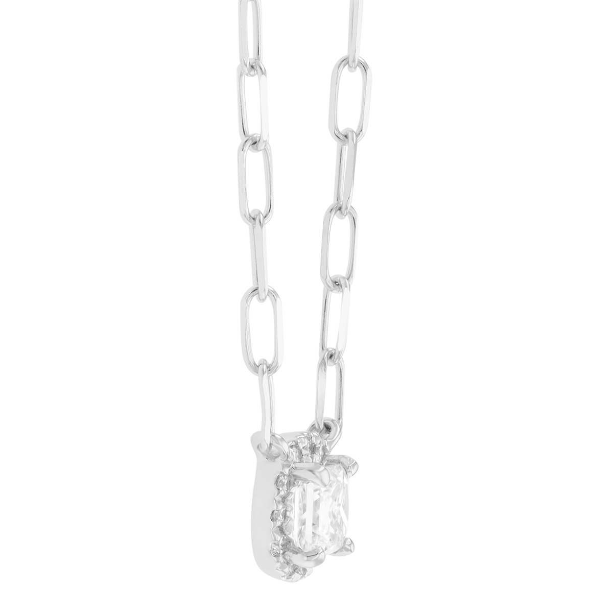 Princess Cut Diamond & Halo Pendant in White Gold, 18