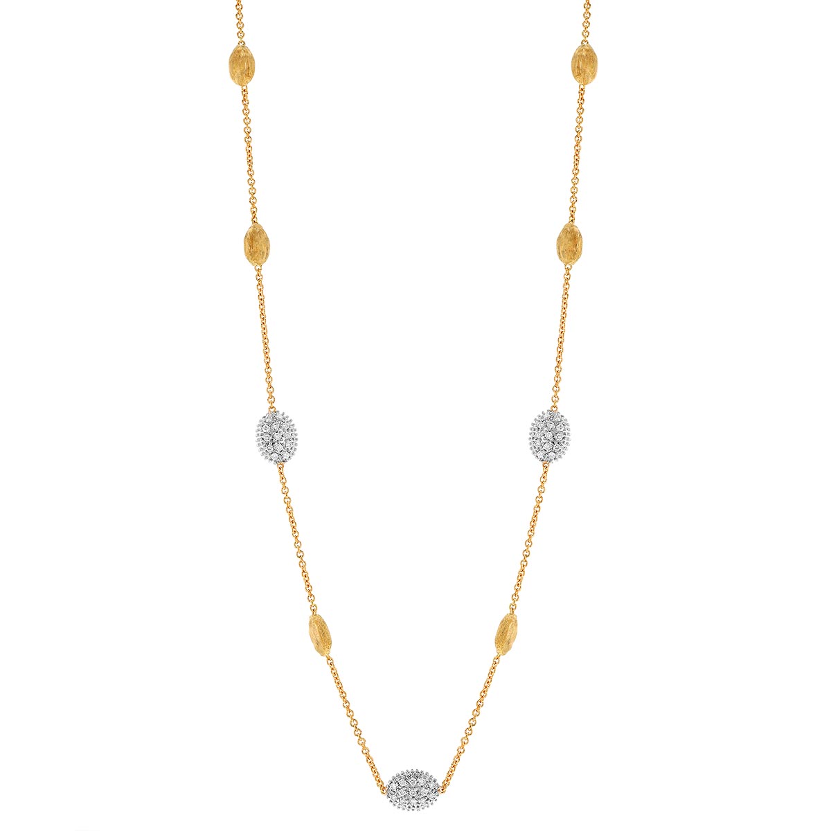 Marco Bicego Siviglia Diamond Pavé & Yellow Gold Bead Station Necklace in Two Tone, 16.5