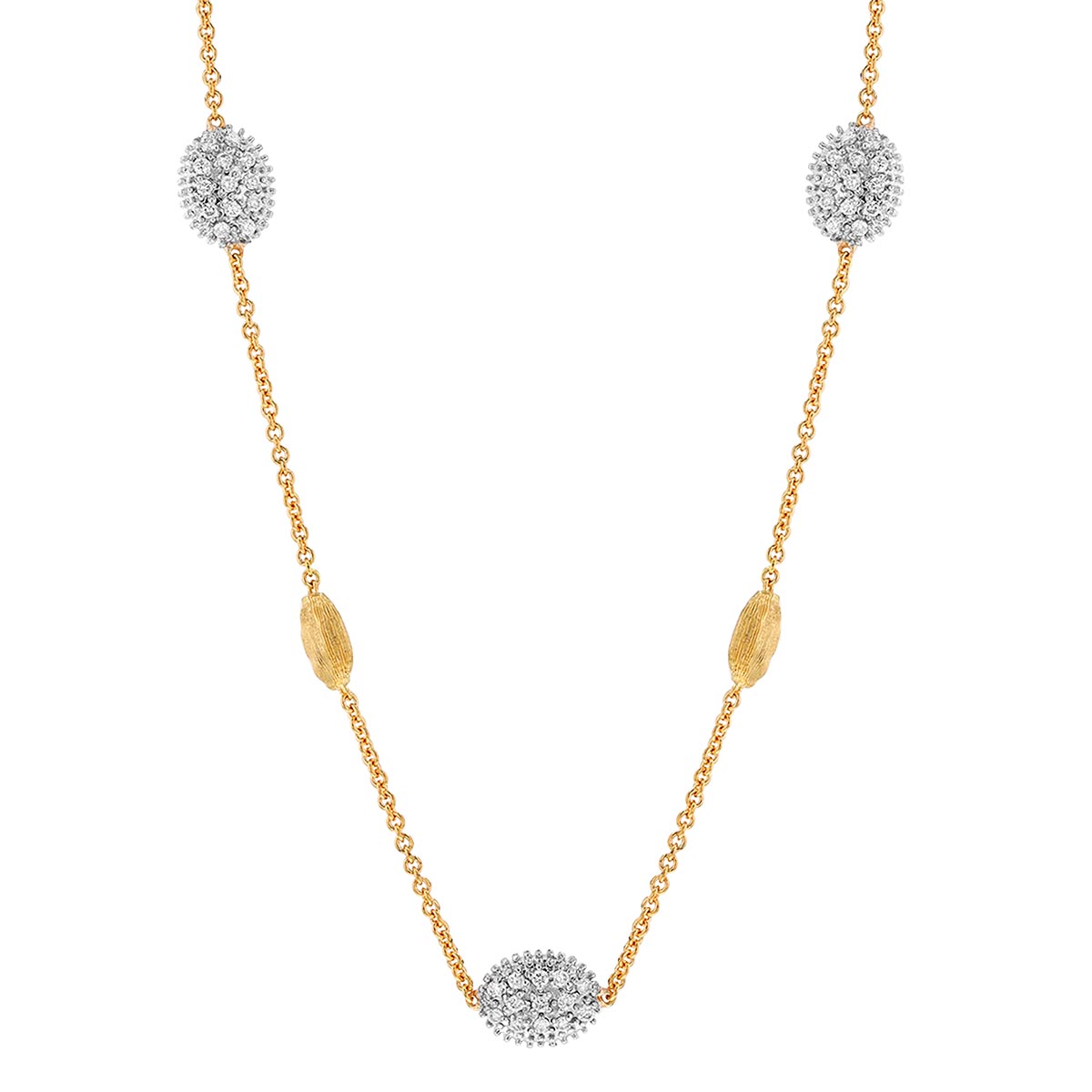 Marco Bicego Siviglia Diamond Pavé & Yellow Gold Bead Station Necklace in Two Tone, 16.5